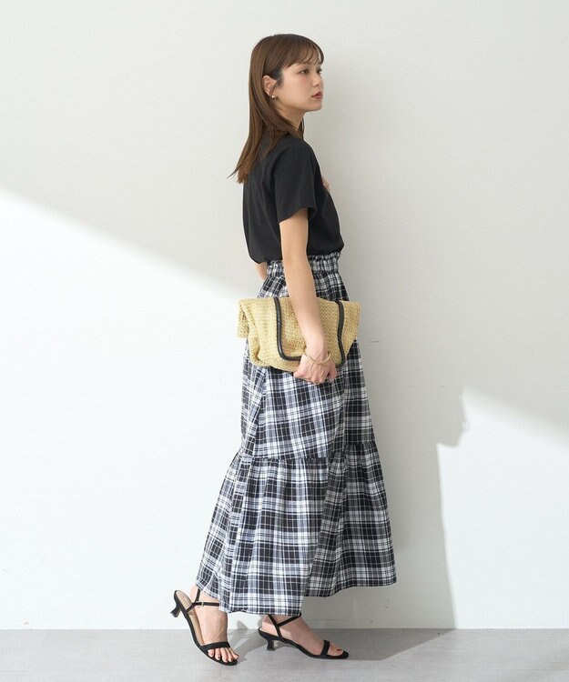 earth music&ecology クリンクルスカート Check Black