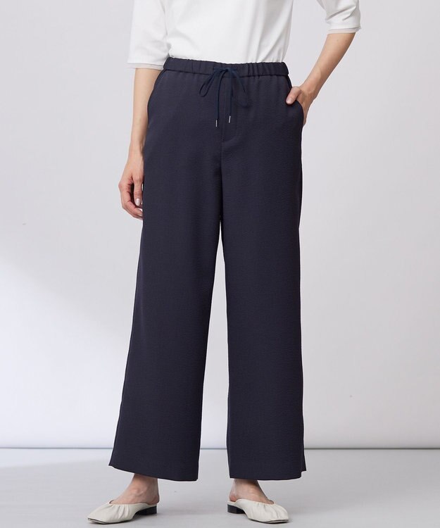 J.PRESS LADIES 【洗える】エアロツイルストライプ イージーパンツ ネイビー系