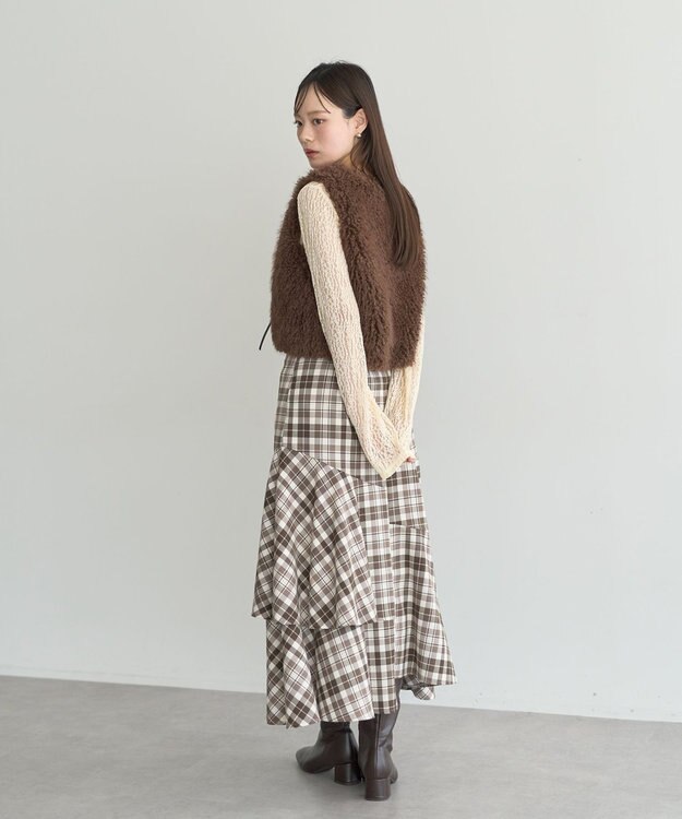 earth music&ecology フェイクファーショートジレ Brown