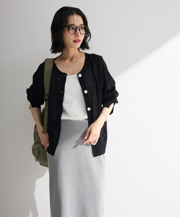 Green Parks 【しのばせカーデ】ポケッタブルＵＶカットニットカーディガン Black