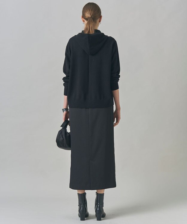 ICB 【CLASSY.掲載・裏起毛】 ウォームサテン Iラインスカート ブラック系