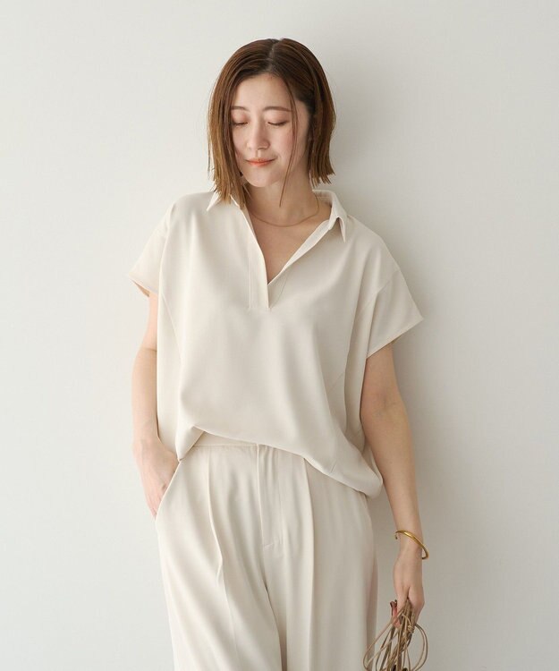 YECCA VECCA 【接触冷感】COOLスキッパーブラウス Ivory