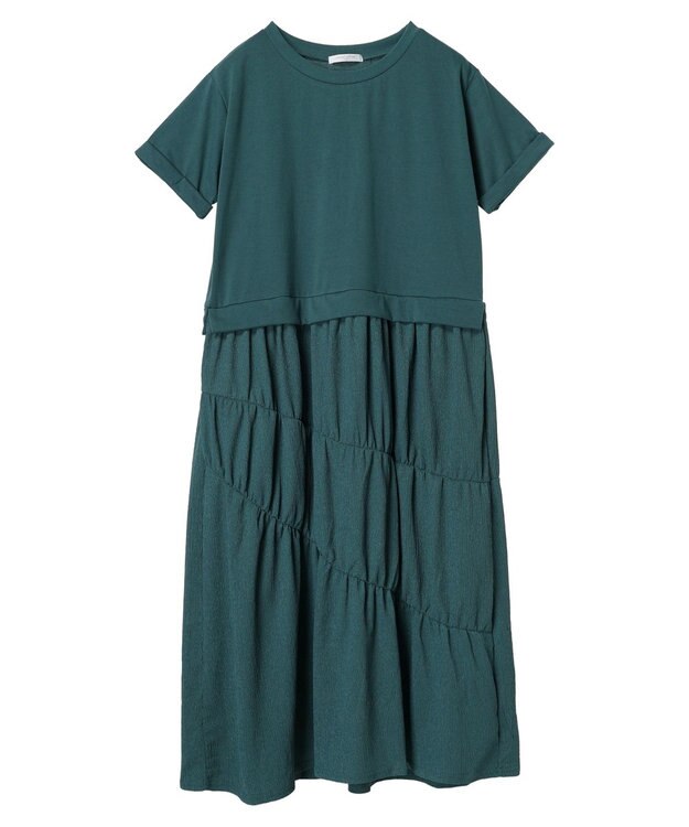 Green Parks カットソー異素材ドッキングワンピース Khaki