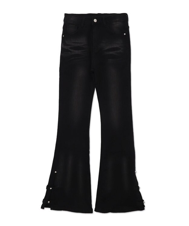 WEGO デザインスリットストレッチフレアデニム ブラック