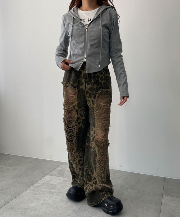 WEGO カーブヘムダブルZIPパーカー 杢グレー