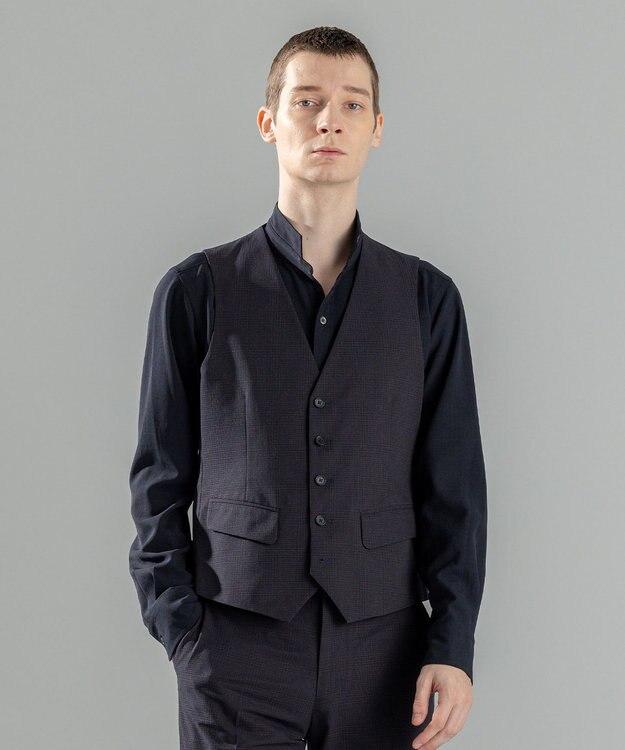 JOSEPH HOMME 新柄【洗える/ストレッチ/シワになりにくい/セットアップ対応可】クールドッツストレッチ ジレ ネイビー系