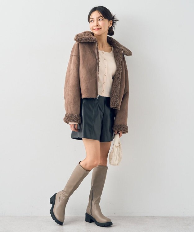 earth music&ecology リバーシブルフェイクムートンショートブルゾン モカ