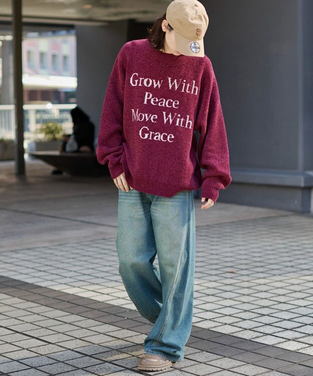 WEGO 【ユニセックス着用ITEM】ベロアモールグラフィックプルオーバー ワイン