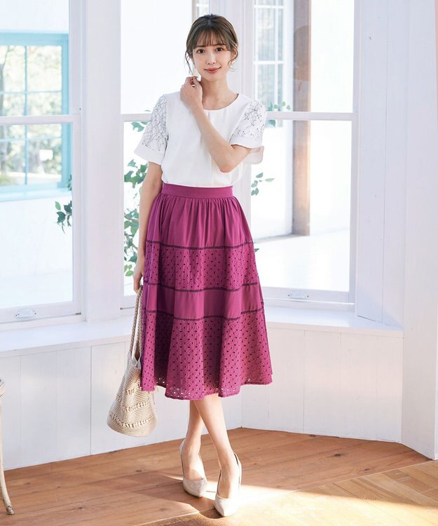 Tiaclasse 【新色追加・洗える】体型カバーも叶うレーススリーブブラウス オフホワイト