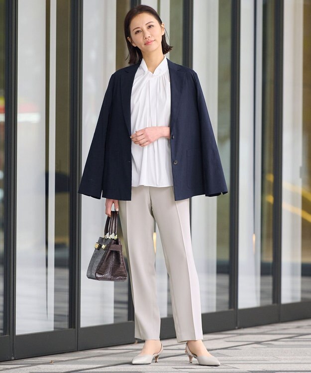 自由区 【XSサイズ～/洗える/セット可】ダブルクロス テーパードパンツ ライトグレー系