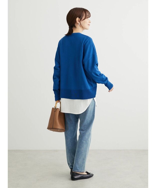 Green Parks 洗える　ステッチ入りＶネックカーディガン Blue