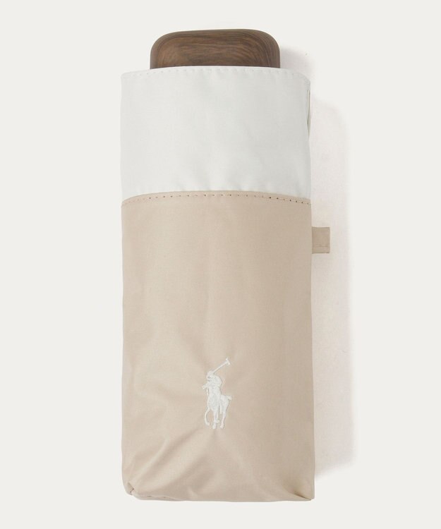 MOONBAT 【WEB限定】POLO RALPH LAUREN(ポロ ラルフローレン) 晴雨兼用日傘 折りたたみ傘 コンパクト PPワンポイント刺繍 一級遮光 遮熱 UV ベージュ×オフ