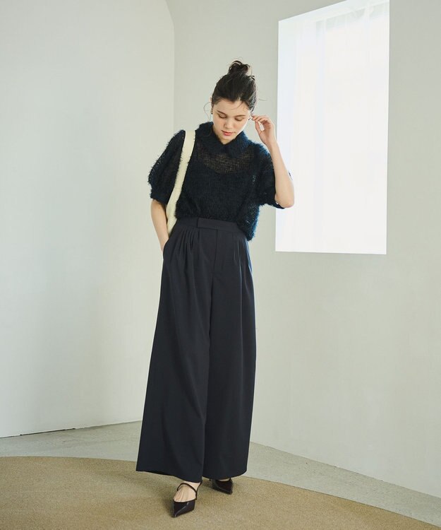 #Newans 【洗濯機可能/ストレッチ】ベリーワイドパンツ ネイビー