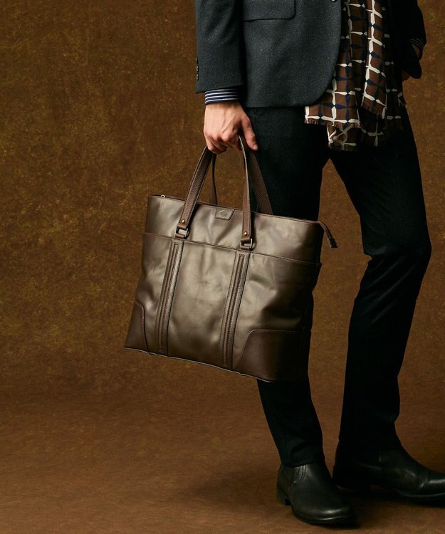 JOSEPH ABBOUD 【JOSEPH ABBOUD 日本上陸30周年・牛革/軽量】オイルドレザートートバッグ ダークブラウン系