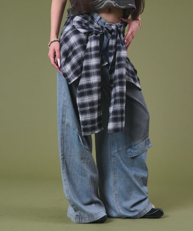 WEGO フェイクシャツスリーブデニム ブルーチェック1