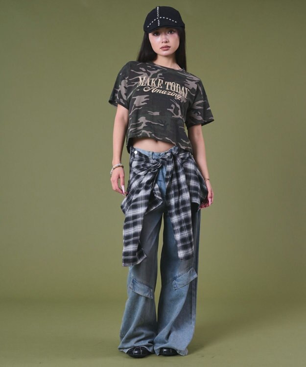 WEGO フェイクシャツスリーブデニム ブルーチェック1