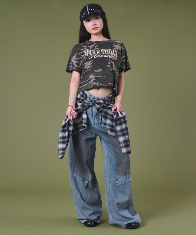 WEGO フェイクシャツスリーブデニム ブルーチェック1