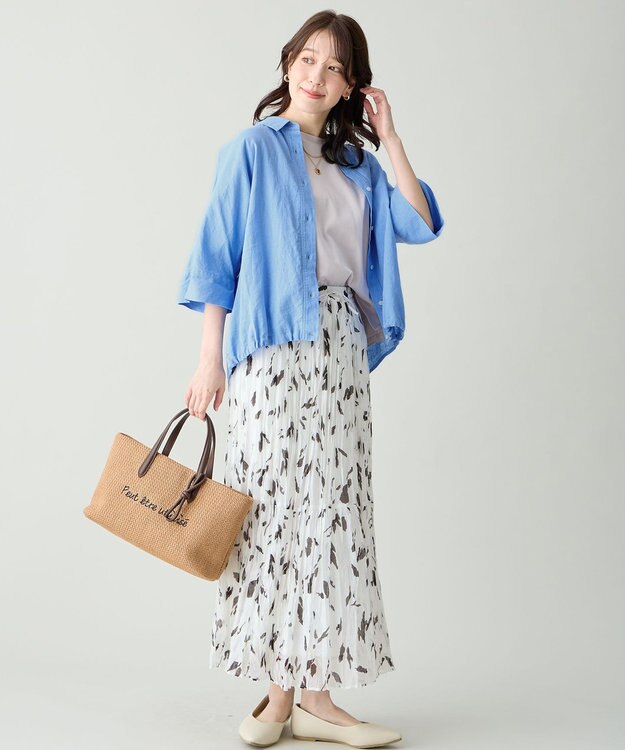 ANY ヨーロピアンリネンハーフスリーブシャツ ブルー