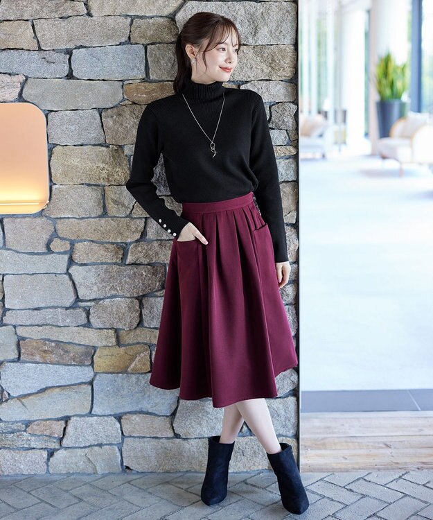 Tiaclasse ポケットフレアスカート ボルドー