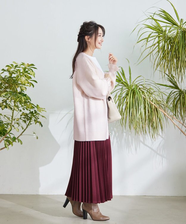 Tiaclasse 【洗える】袖先フリルミドル丈カーディガン オフホワイト