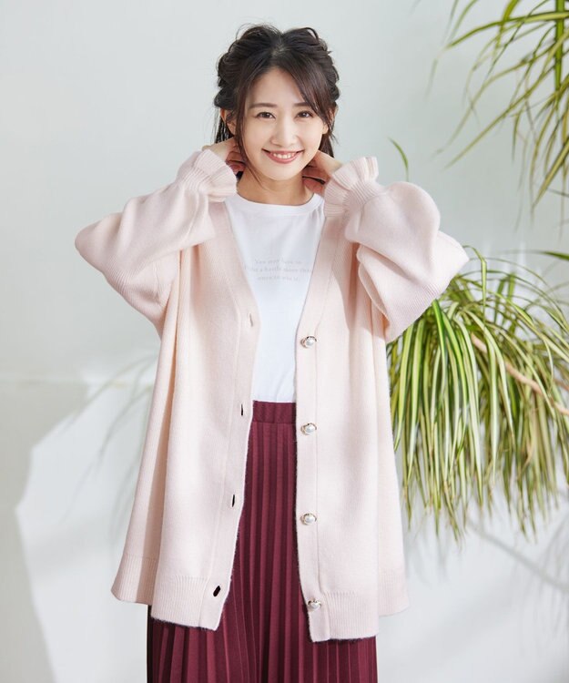 Tiaclasse 【洗える】袖先フリルミドル丈カーディガン オフホワイト