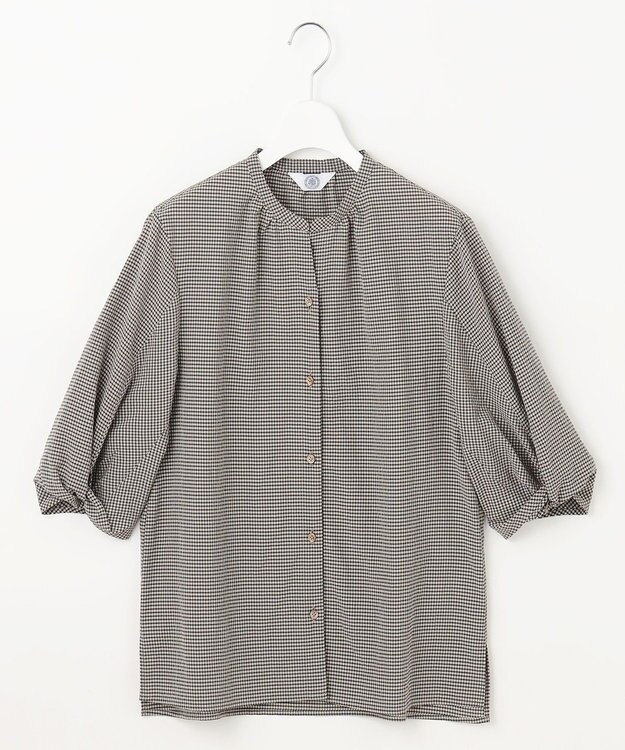 J.PRESS LADIES 【洗える】バイカラーギンガム&ストライプ ブラウス ブラック系3