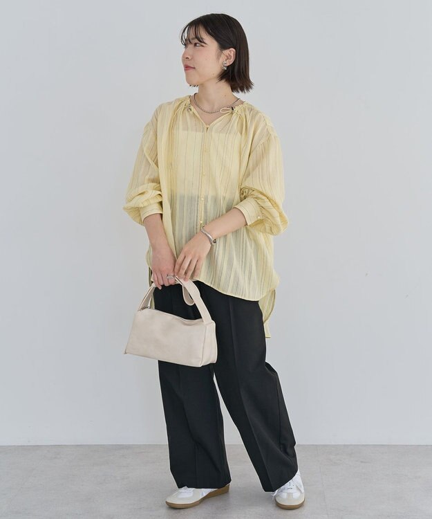 Green Parks ドロストネックシアーストライプチュニック Yellow