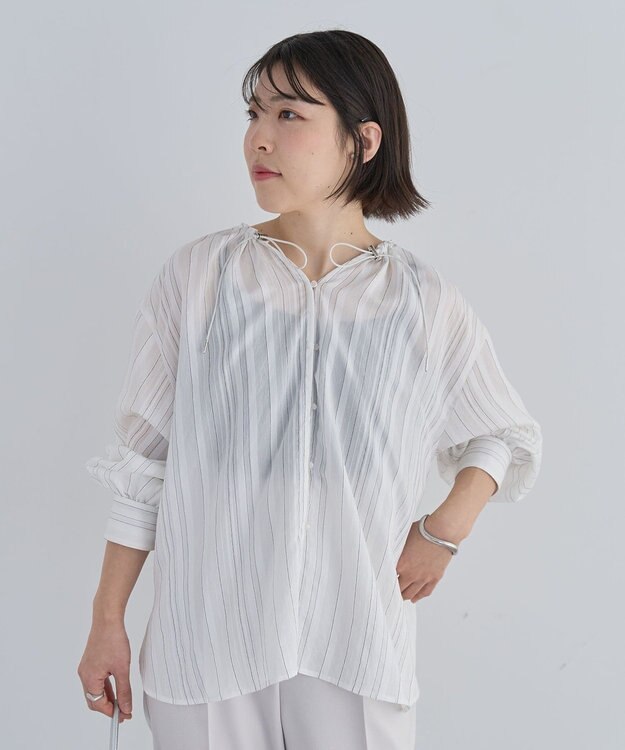 Green Parks ドロストネックシアーストライプチュニック Off White