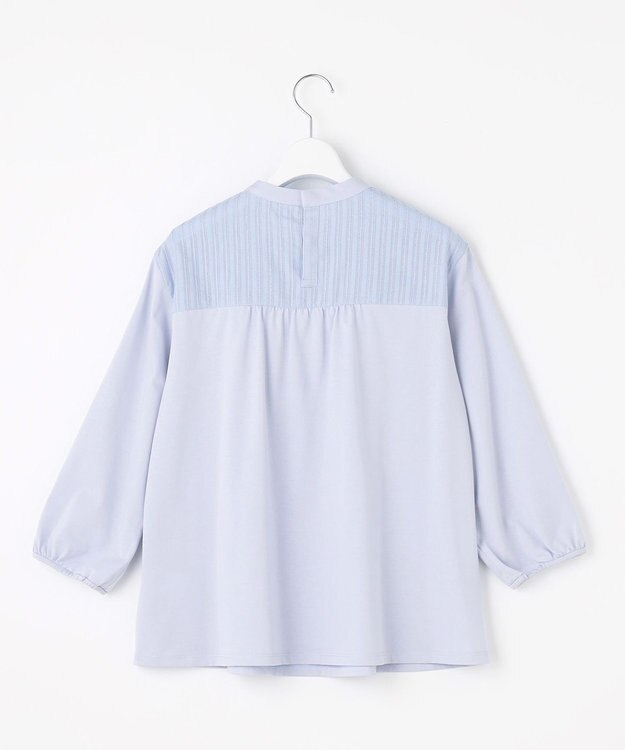 J.PRESS LADIES L 【洗える】プレーティングジャージー モックネックカットソー サックス系