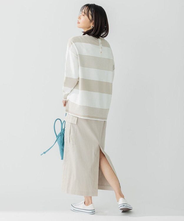 23区 S ストレッチコットンポリエステル ニット ベージュボーダー