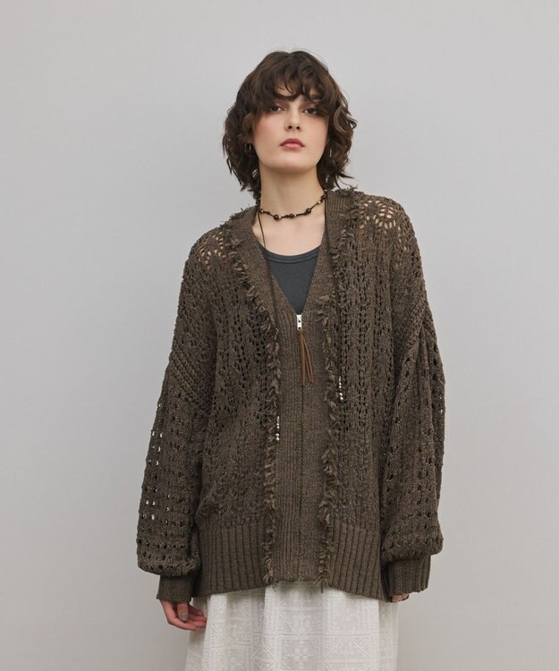 GRACE CONTINENTAL zipミドルニットカーディガン ブラウン