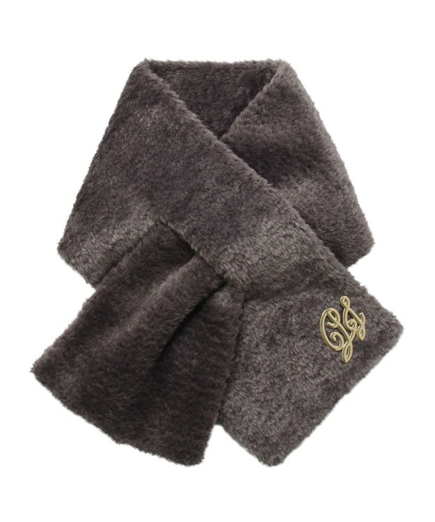 MOONBAT PAUL & JOE ACCESSOIRES フェイクファーブローチマフラー ダークグレー