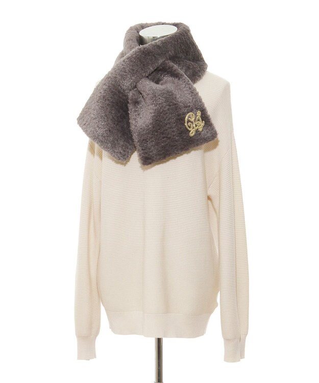 MOONBAT PAUL & JOE ACCESSOIRES フェイクファーブローチマフラー ダークグレー