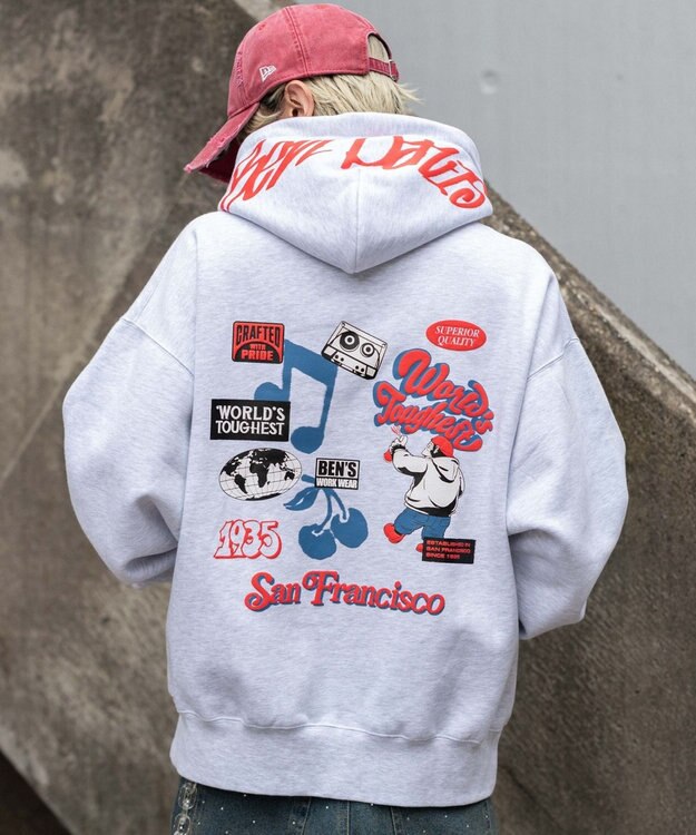 WEGO 【ユニセックス着用ITEM】別注BENDAVISグラフィックプルパーカー アッシュグレー