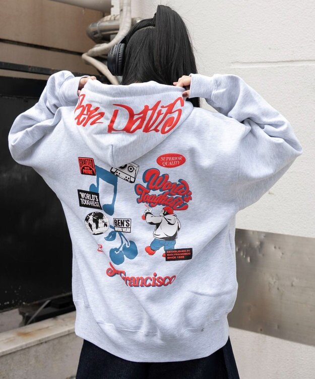 WEGO 【ユニセックス着用ITEM】別注BENDAVISグラフィックプルパーカー アッシュグレー