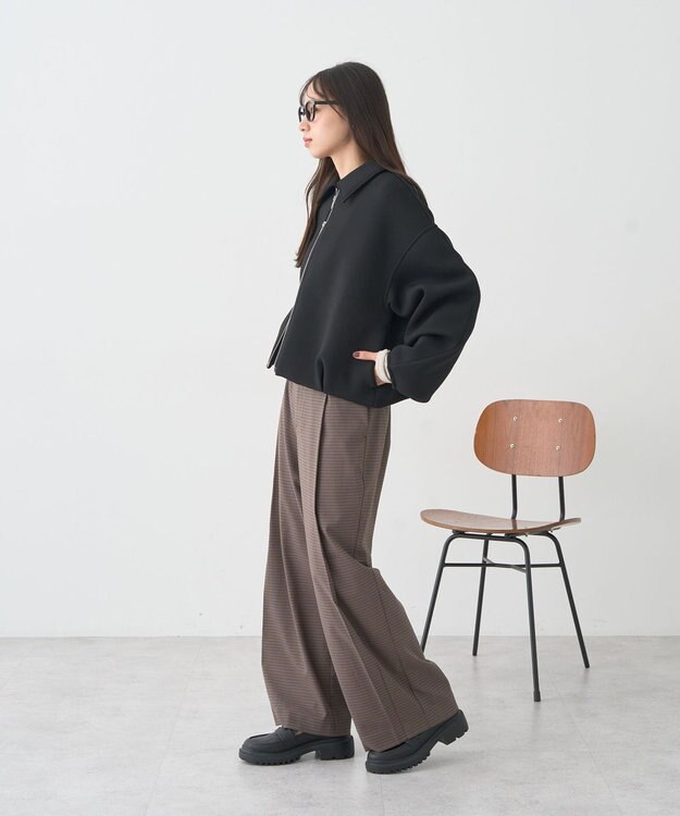 earth music&ecology ダンボールニットZIPブルゾン Black