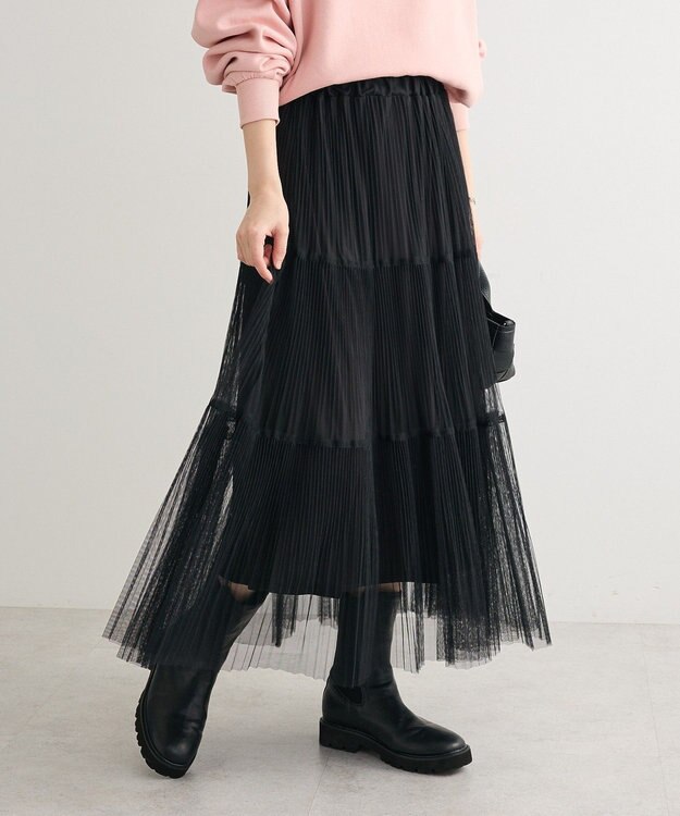 Green Parks チュールプリーツティアードスカート Black