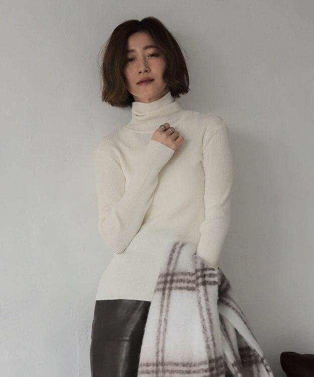 WEGO 【2025年秋冬新作】リブタートルニット ホワイト