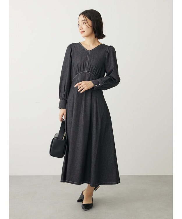 Green Parks ・ＥＬＥＮＣＡＲＥ　ＤＵＥウエストタックデニムワンピース Black