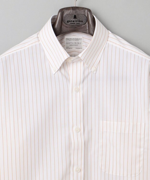 GOTAIRIKU 【形態安定】PREMIUMPLEATS_レギュラーカラー 通年ドレスシャツ（ボーダー） ダークブラウン系1