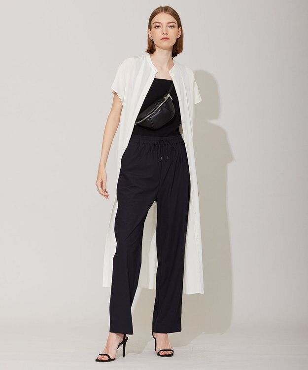 ICB L 【接触冷感・UVカット・速乾・洗える】マットスキューバ セミワイドパンツ ブラック系