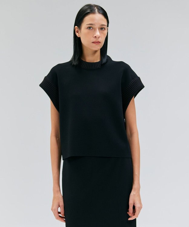 BEIGE， 【洗える・Oggi 11月号掲載】LAURA / ドライタッチ異素材リブニット Black