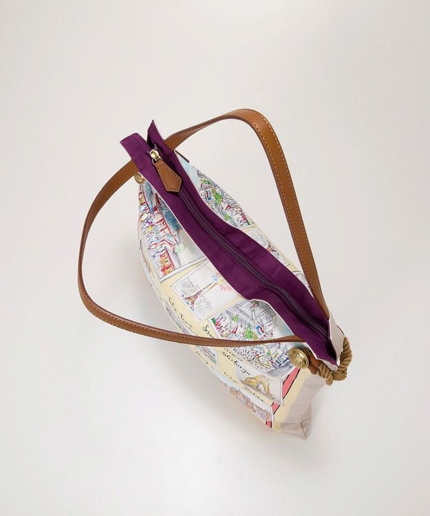 TOPKAPI 【TREASURE TOPKAPI】マイルドサテン スカーフ柄 トートバッグ スーベニアプリント ライトベージュ