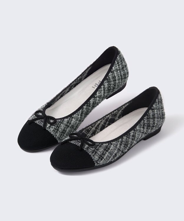 steppi 【WEB・一部店舗限定/洗える】ツイード柄 ラウンド バレエ パンプス ツイード柄(グレー)