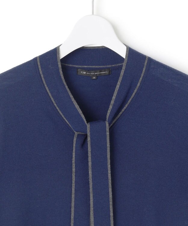 23区 S 【洗える】ウーステッドウール ボウタイ ニット ブルー系