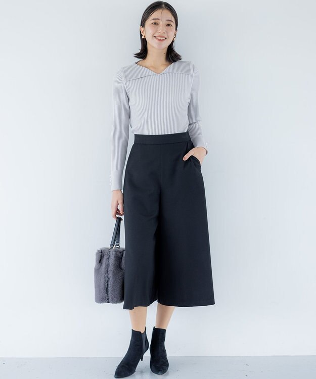 組曲 T/Rツイルストレッチ フレアパンツ ブラック系