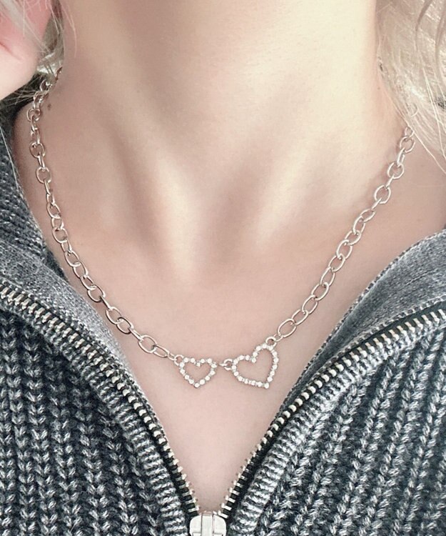 WEGO Lラインストーンダブルモチーフネックレス 柄1