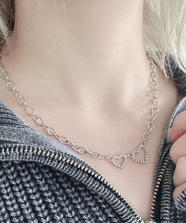 WEGO Lラインストーンダブルモチーフネックレス 柄1