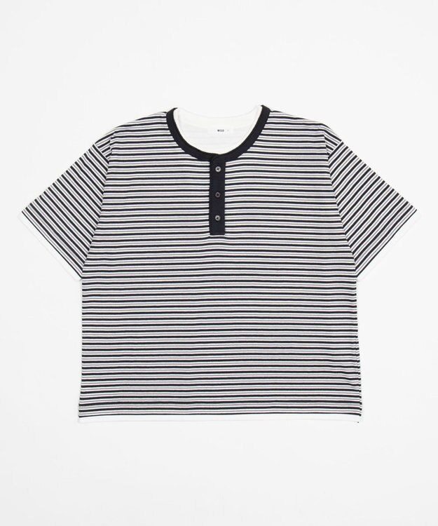 WEGO 【ユニセックス着用ITEM】ボーダーヘンリーネックT（SS） ブラックボーダー