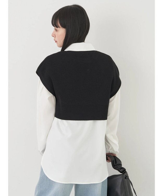 earth music&ecology ＳＥＴ２点ニットベスト＋シャツ Black